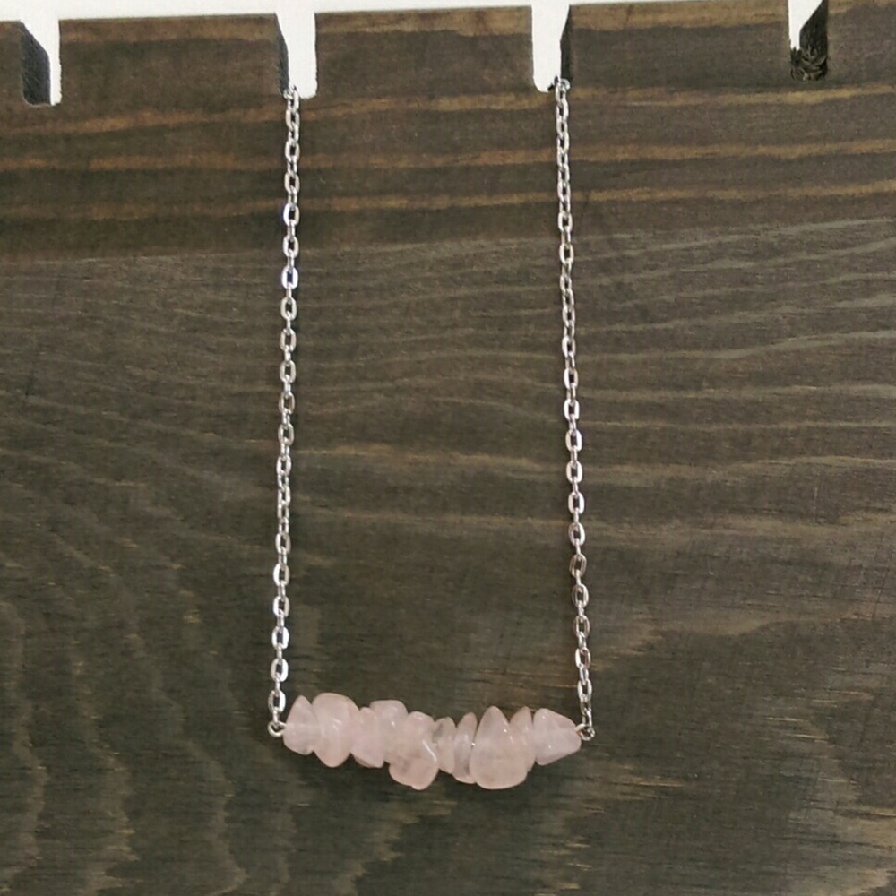 NWT Rose Quartz Bar Necklace, Rose Quartz Gemstone - Picture 1 of 7